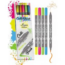 Feutres - Calligraphie - Double Pointe - 2mm Et Pinceau - 5 Couleurs Néon - Online