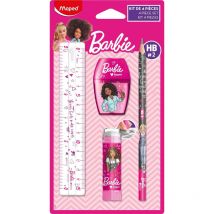 Set Papeterie - Barbie - Règle 15cm + Taille-crayons + Gomme + Crayon Papier - Maped