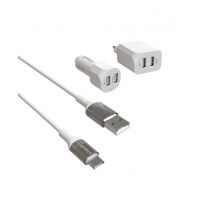 Greene Kit Chargeur Double Usb Secteur Et Voiture Avec Câble Usb-c Blanc - Green-e