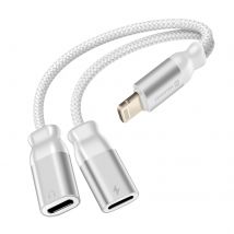 Swissten Splitter Audio Et Charge Lightning 2-en-1 Nylon Tressé Anti-noeuds Blanc