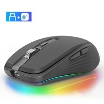Souris Ergonomique Rechargeable Rgb 2400dpi Dual Modes Bluetooth Usb Type-c Gris Yonis - Yonis