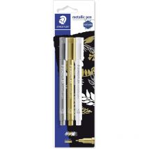 3 Marqueurs À Encre Métallique Or Argent Blanc Staedtler