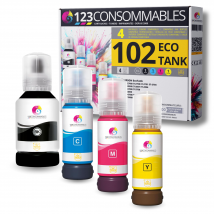 102 - Pack 4 Encres Epson 102 Compatibles Ecotank Et-2750 Et-2850 Et-4850 - 123consommables