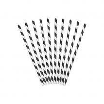 10 Pailles Papier Rayées Noir/blanc - Pirate Le Rouge - PartyDeco