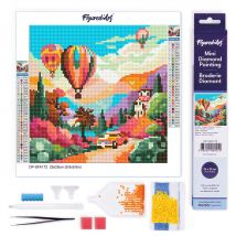 Mini Diamond Painting Broderie Diamant Figured’art 25x25cm Toile Entière Roulée Avec Diamants Ronds - Ballons Au-dessus De La Vallée - Figured'Art