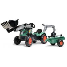Tractopelle À Pédales Farm Lander Avec Excavatrice Arrière Et Remorque - Vert Vintage - Dès 2 Ans - 100% Fabriqué En France - Contient 30% De 