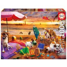 Puzzle 2d 1000 Pièces - Chiens Jouant Sur La Plage - Educa-borras - Educa Borras
