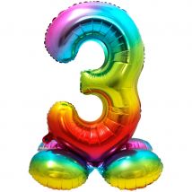 Ballon Géant Rainbow Chiffre 3 Avec Base (81 Cm) - Annikids