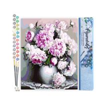 Peinture Par Numéro Figured'art - Vase De Pivoines - Kit De Loisir Créatif Diy Numéro D'Art Complet - 40x50cm Sans Châssis En Bois