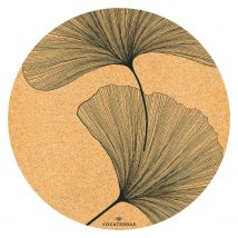 Tapis Yoga Rond Ginkgos Liège-caoutchouc Naturel Design Noir Diam. 135 Cm X 5 Mm + Sangle Transport - YOGATERRAE