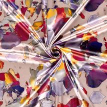 Tissu Satin Imprimé Azalys Aquarelle Abstraite Sur Fond Rose - Craftine