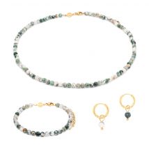 Collier, Bracelet Et Boucles D'Oreilles Serena En Pierres Agate Arbre - SLOYA