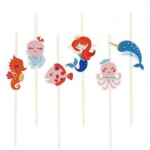 6 Pailles En Papier Sirène Corail - Recyclable - Annikids