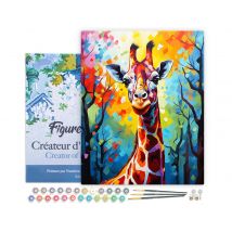 Peinture Par Numéro Figured'art Avec Cadre - Girafe Colorée Abstraite - Kit De Loisir Créatif Diy Numéro D'Art Complet - 40x50cm Toile Tendue Sur
