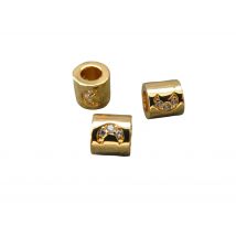 1 Perle Tube Dorée Avec Lune Zircon 6*5mm - Plaqué Or