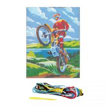 Kit Complet Canevas 15 X 20 Cm Motif Moto Cross - Distrifil