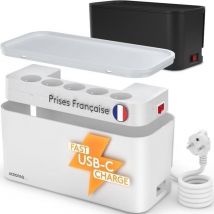 Boite Cache Cable Compatible France- Cache Multiprise- Multiprise Intégrée- Usb-a Et Usb-c- Rangement Cable- 2500w- Blanc- Acropaq - Acropaq