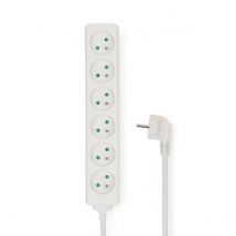 Nedis Rallonge Multiprise 6 Voies 3680w 16a Broche Terre 1.5m Type E France Blanc