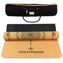 Tapis De Yoga Antidérapant Liège-caoutchouc Naturel Mandala 183x66x0,5cm + Sangle + Sac De Transport - YOGATERRAE