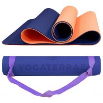 Tapis De Yoga Marine Corail Tpe Dim. 183x61x0,6 Cm + Sangle De Transport Et D’étirements En Coton - YOGATERRAE