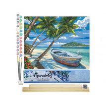 Peinture Par Numéro Figured'art - Barque Sous Les Cocotiers - Kit De Loisir Créatif Diy Numéro D'Art Complet - 40x50cm Toile Roulée + Châssis En Bois