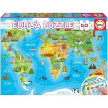 Puzzle - Enfant - Carte Du Monde - 150 Pièces - 48 X 34 Cm - Dès 6 Ans - Educa - Educa Borras