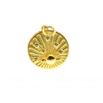 1 Pendentif Rond 22*20mm Planète Et Étoile Or 18k Et Zircons Cristal - - PAS DE MARQUE -