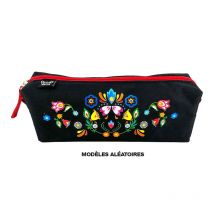 Trousse - Scolaire - Noir - Rouge - Motifs Mexico - Fermeture Éclair - 22x8x8cm - Quovadis