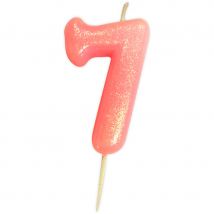 Bougie Rose Glitter Chiffre 7 (7 Cm) - CREATIVE PARTY