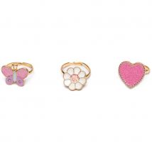 Set 3 Bagues Papillon/fleur/coeur Rose - Great Pretenders