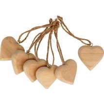 6 Cœurs Suspendus 6x5,5 Cm Bois - Artemio