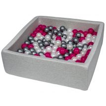 Piscine À Balles Pour Enfant, 90x90 Cm, Aire De Jeu + 200 Balles Perle, Rose, Argent - Velinda