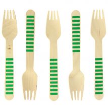 10 Fourchettes En Bois Rayures Vertes - Biodégradable - Annikids