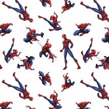 Tissu Coton Bio Spiderman Sur Fond Blanc - Au Mètre - Craftine
