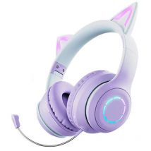 Casque Audio Sans Fil Oreilles De Chat Rgb Pour Gaming Et Musique Violet 2 Yonis - Yonis