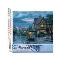 Peinture Par Numéro Figured'art - Tramway Au Crepuscule - Kit De Loisir Créatif Diy Numéro D'Art Complet - 40x50cm Sans Châssis En Bois