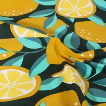 Tissu Coton Fruité Citron Sur Fond Noir - Craftine
