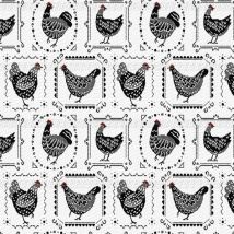 Tissu Jacquard Poules Noir Sur Fond Blanc - Craftine