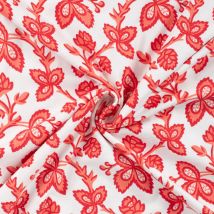 Tissu Jersey Coton Imprimé Floral Sur Fond Blanc - Au Mètre - Craftine