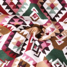 Tissu Jacquard Kilim Motif Géométrique Sur Fond Rose - Craftine