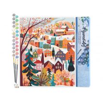 Peinture Par Numéro Figured'art - Village Hivernal Coloré - Kit De Loisir Créatif Diy Numéro D'Art Complet - 40x50cm Sans Châssis En Bois