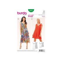 Patron Burda 6663 Robe Décolleté V Et Bretelles Nouées Du 36 Au 46