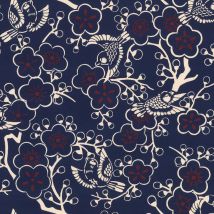 Tissu Coton Imprimé Motif Japonais Sur Fond Bleu Marine - Au Mètre - Craftine