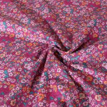 Tissu Popeline De Coton Digital Poppy Fleurs Roses Et Pêche Sur Fond Framboise - Au Mètre - Craftine