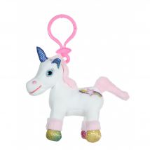Peluche - Licorne Lica Bella Porte-clés Blanc Et Rose - 10 Cm
