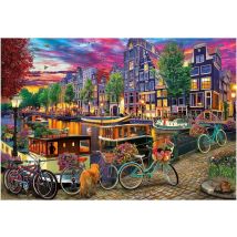 Puzzle Amsterdam : Velo Et Vu Sur Le Canal Au Couche Du Soleil 6000 Pieces - Collection Ville Pays Bas - Educa - 20330 - Educa