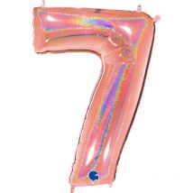 Ballon Géant Chiffre 7 Holographique Rose Gold (102 Cm) - GRABO