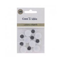 Oeil Mobile Noir/blanc Peluches Diam. 14mm En Lot De 12 - 3bcom Blanc - Com 1 Idée