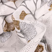 Tissu Jacquard Ginkgo Graphique Lurex Sur Fond Écru - Au Mètre - Craftine