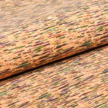 Tissu Liège Traits Colorés Sur Fond Naturel - Craftine